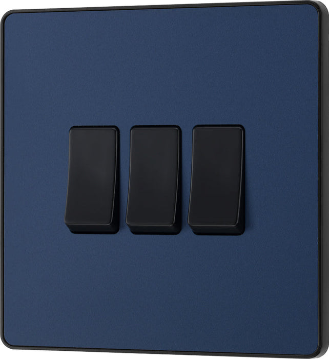 BG Evolve PCDDB43B 20A 16AX 2 Way Triple Light Switch - Matt Blue (Black) - westbasedirect.com