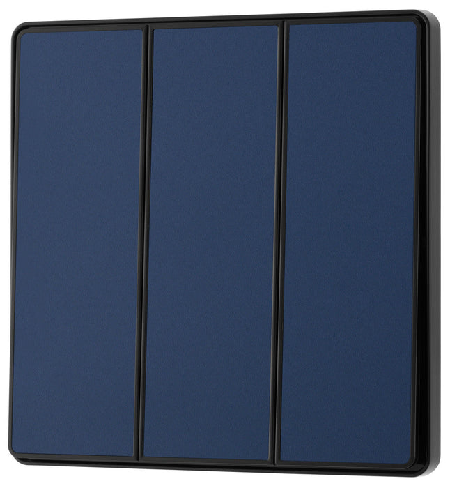 BG Evolve PCDDB43EB 20A 16AX 2 Way Triple Light Switch, Edge to Edge Rocker - Matt Blue (Black) - westbasedirect.com