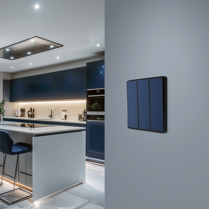 BG Evolve PCDDB43EB 20A 16AX 2 Way Triple Light Switch, Edge to Edge Rocker - Matt Blue (Black) - westbasedirect.com