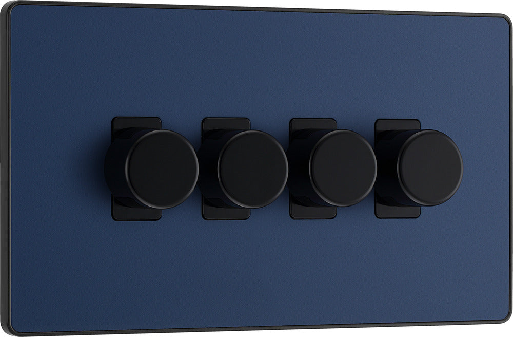 BG Evolve PCDDB84B 2-Way Trailing Edge LED 200W Quadruple Dimmer Switch Push On/Off - Matt Blue (Black) - westbasedirect.com