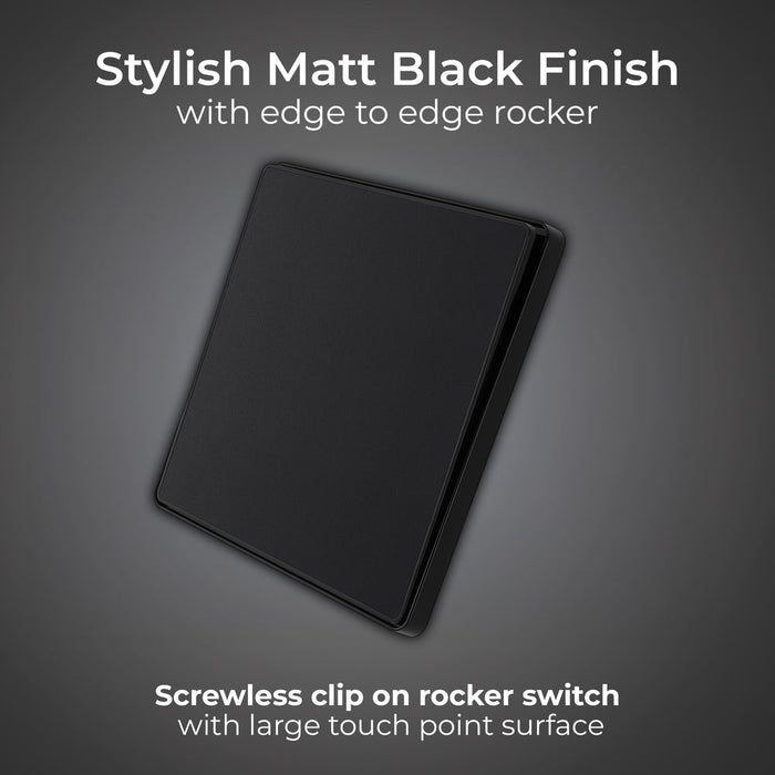 BG Evolve PCDMB12EB 20A 16AX 2 Way Single Light Switch, Edge to Edge Rocker - Matt Black (Black) - westbasedirect.com