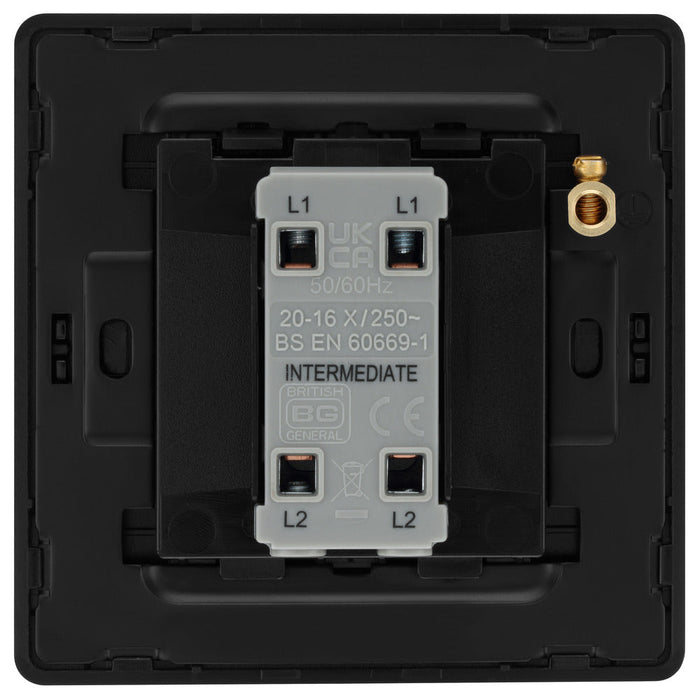 BG Evolve PCDMB13EB 20A 16AX 2 Way Single Intermediate Light Switch, Edge to Edge Rocker - Matt Black (Black)