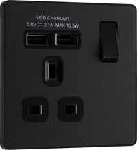 BG Evolve PCDMB21U2B 13A Single Switched Power Socket + 2xUSB(2.1A) - Matt Black (Black)