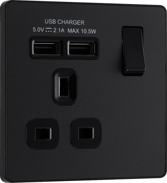 BG Evolve PCDMB21U2B 13A Single Switched Power Socket + 2xUSB(2.1A) - Matt Black (Black) - westbasedirect.com