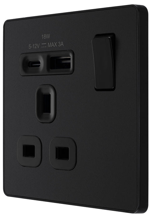 BG Evolve PCDMB21UAC18B 13A Single Switched Power Socket + USB A+C (18W) - Matt Black (Black)