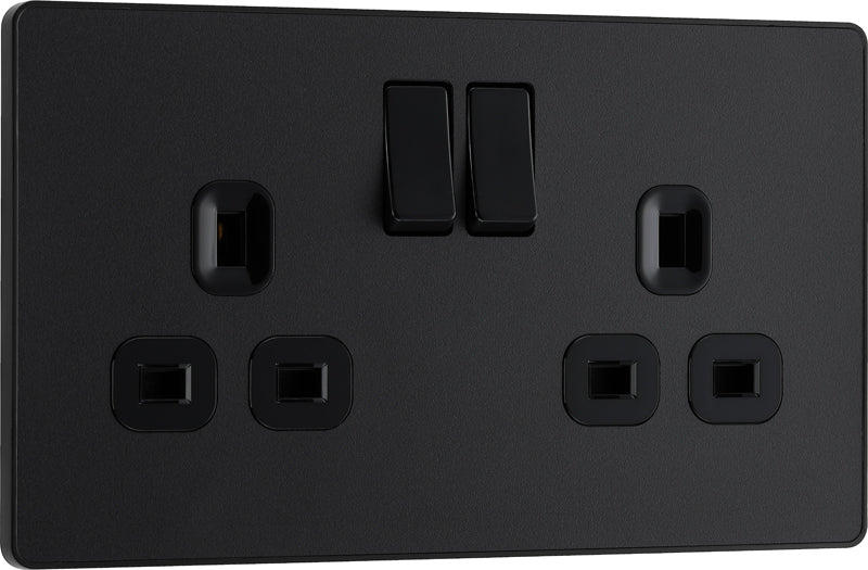 BG Evolve PCDMB22B 13A Double Switched Power Socket - Matt Black (Black) - westbasedirect.com