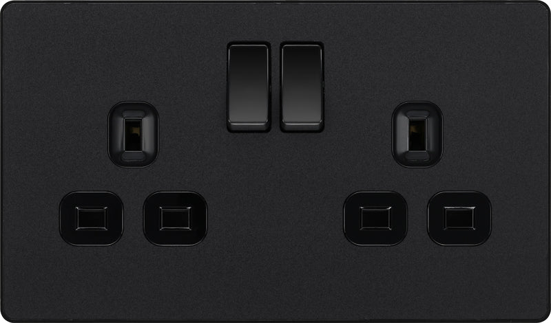 BG Evolve PCDMB22B 13A Double Switched Power Socket - Matt Black (Black) - westbasedirect.com