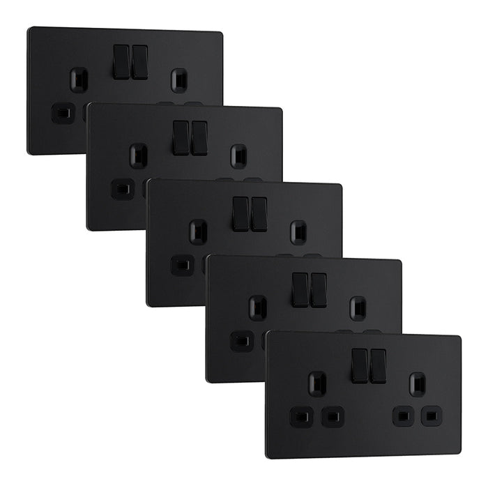 BG Evolve PCDMB22Bx5 13A Double Switched Power Socket - Matt Black (Black) (5 Pack)