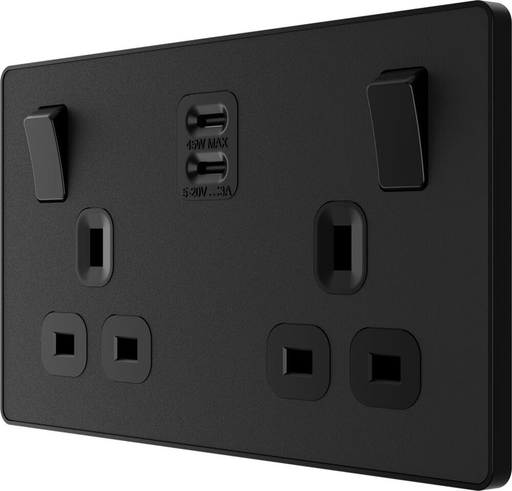 BG Evolve PCDMB22UCC45B 13A Double Switched Power Socket + 2xUSB-C (45W) - Matt Black (Black)