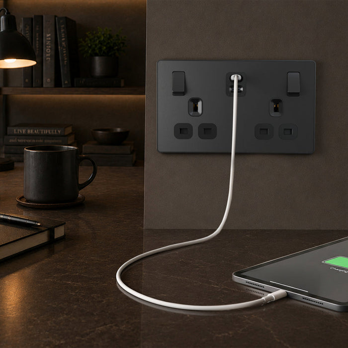 BG Evolve PCDMB22UCC45B 13A Double Switched Power Socket + 2xUSB-C (45W) - Matt Black (Black)