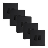 BG Evolve PCDMB42Bx5 20A 16AX 2 Way Double Light Switch - Matt Black (Black) (5 Pack)