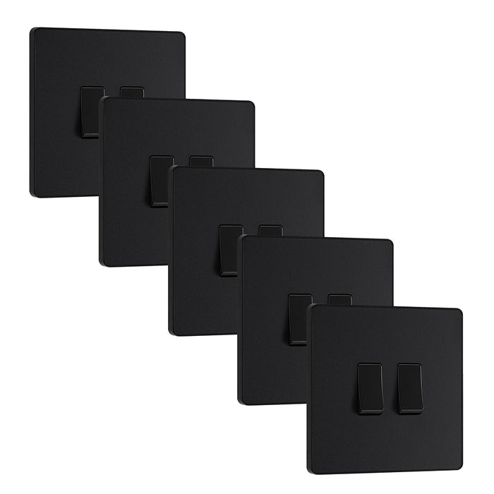 BG Evolve PCDMB42Bx5 20A 16AX 2 Way Double Light Switch - Matt Black (Black) (5 Pack)