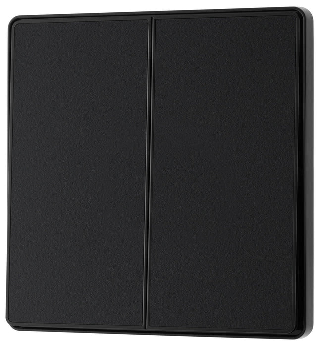 BG Evolve PCDMB42EB 20A 16AX 2 Way Double Light Switch, Edge to Edge Rocker - Matt Black (Black) - westbasedirect.com