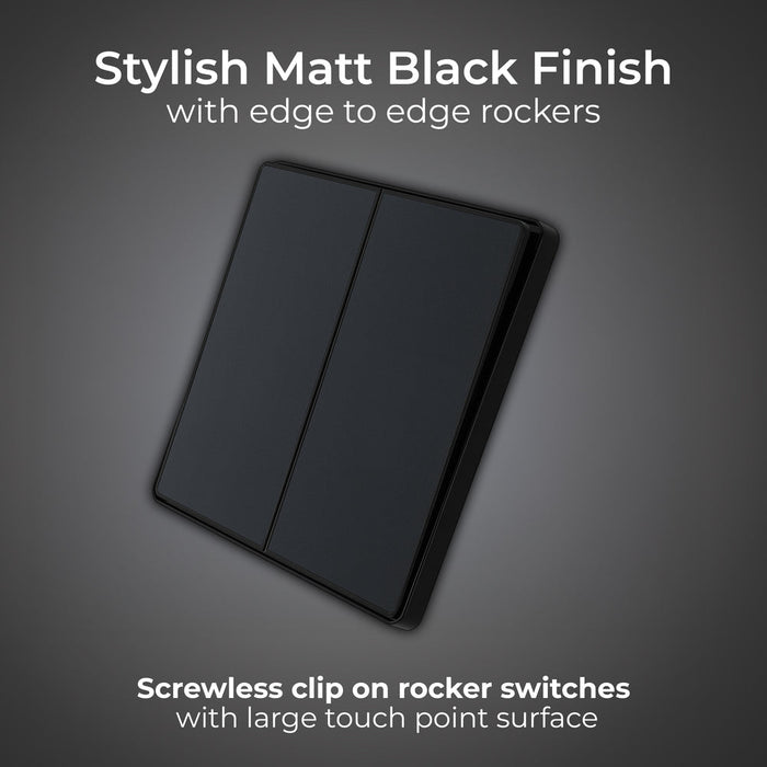 BG Evolve PCDMB42EB 20A 16AX 2 Way Double Light Switch, Edge to Edge Rocker - Matt Black (Black) - westbasedirect.com
