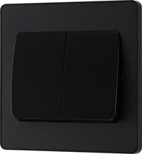 BG Evolve PCDMB42WB 20A 16AX 2 Way Double Light Switch, Wide Rocker - Matt Black (Black)