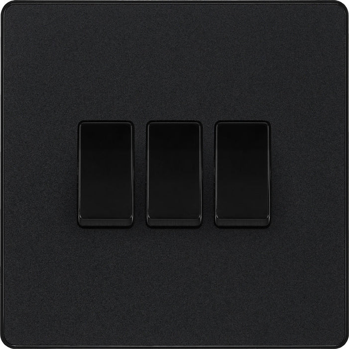 BG Evolve PCDMB43B 20A 16AX 2 Way Triple Light Switch - Matt Black (Black) - westbasedirect.com