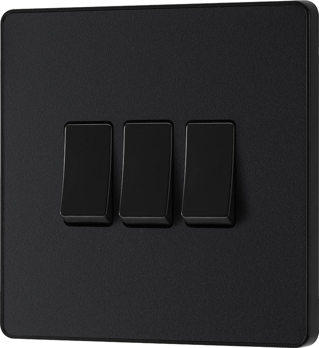 BG Evolve PCDMB43B 20A 16AX 2 Way Triple Light Switch - Matt Black (Black) - westbasedirect.com