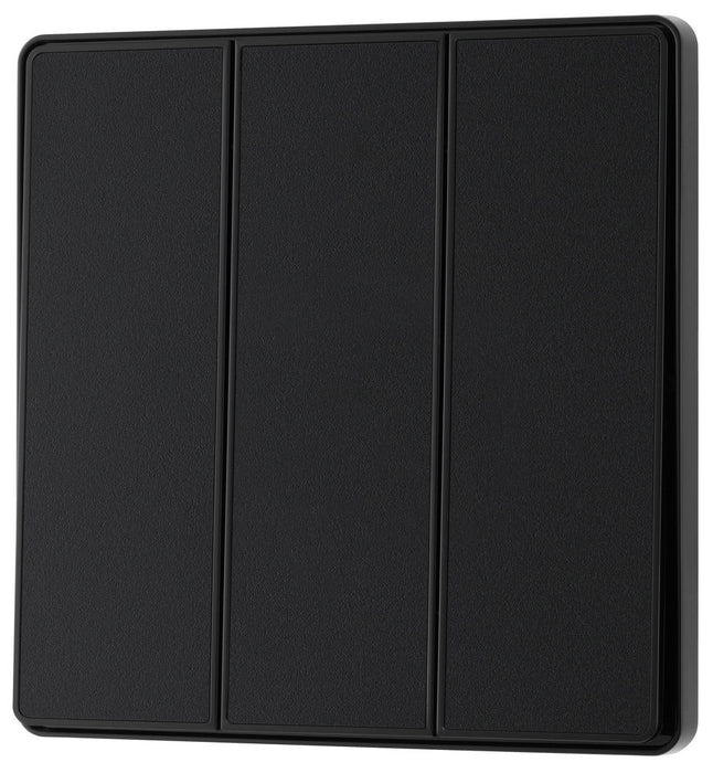 BG Evolve PCDMB43EB 20A 16AX 2 Way Triple Light Switch, Edge to Edge Rocker - Matt Black (Black) - westbasedirect.com