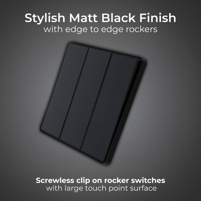 BG Evolve PCDMB43EB 20A 16AX 2 Way Triple Light Switch, Edge to Edge Rocker - Matt Black (Black) - westbasedirect.com