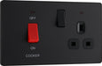 BG Evolve PCDMB70B 45A Cooker Control Socket, Double Pole Switch with LED Power Indicator - Matt Black (Black) - westbasedirect.com
