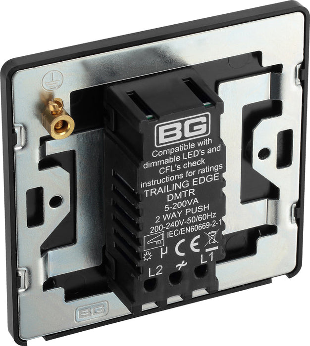 BG Evolve PCDMB81B 2-Way Trailing Edge LED 200W Single Dimmer Switch Push On/Off - Matt Black (Black) - westbasedirect.com