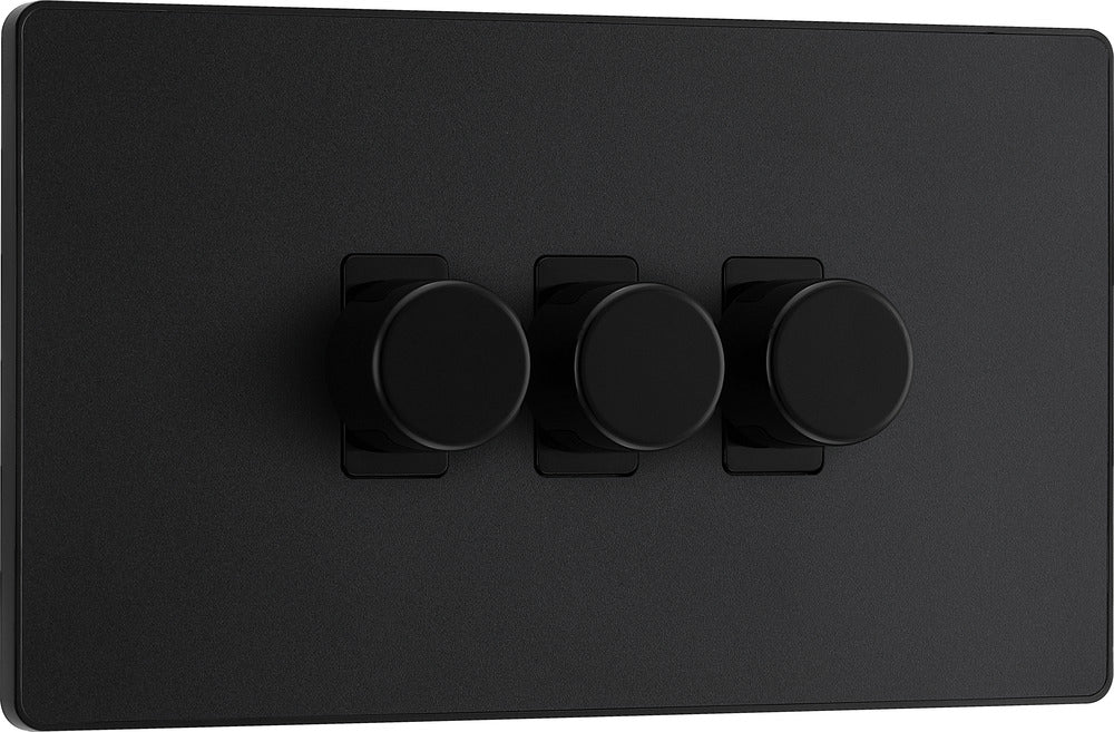 BG Evolve PCDMB83B 2-Way Trailing Edge LED 200W Triple Dimmer Switch Push On/Off - Matt Black (Black) - westbasedirect.com