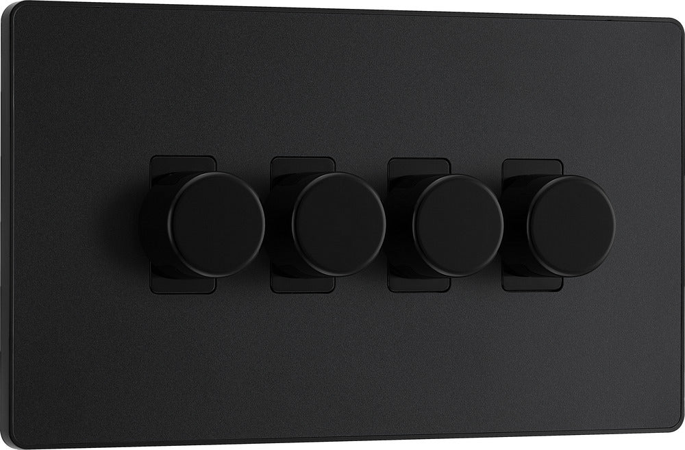 BG Evolve PCDMB84B 2-Way Trailing Edge LED 200W Quadruple Dimmer Switch Push On/Off - Matt Black (Black) - westbasedirect.com