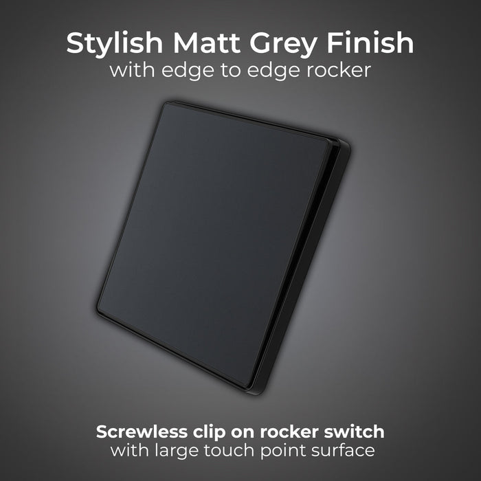 BG Evolve PCDMG12EB 20A 16AX 2 Way Single Light Switch, Edge to Edge Rocker - Matt Grey (Black) - westbasedirect.com