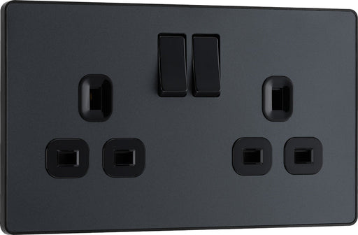 BG Evolve PCDMG22B 13A Double Switched Power Socket - Matt Grey (Black) - westbasedirect.com