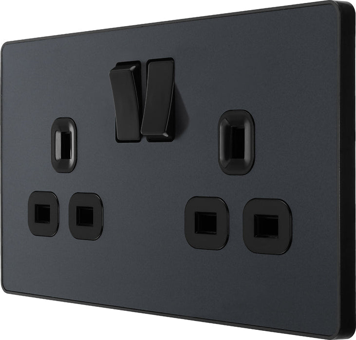 BG Evolve PCDMG22B 13A Double Switched Power Socket - Matt Grey (Black) (5 Pack) - westbasedirect.com