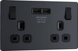 BG Evolve PCDMG22U3B 13A Double Switched Power Socket + 2xUSB(3.1A) - Matt Grey (Black) - westbasedirect.com