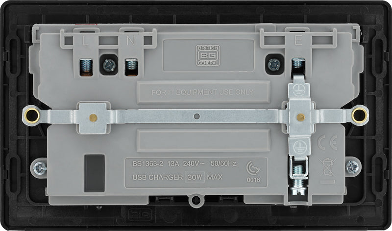 BG Evolve PCDMG22UAC30B 13A Double Switched Power Socket + USB C 30W + USB A(3.1A) - Matt Grey (Black) - westbasedirect.com