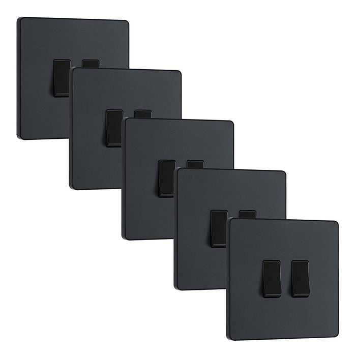 BG Evolve PCDMG42Bx5 20A 16AX 2 Way Double Light Switch - Matt Grey (Black) (5 Pack)