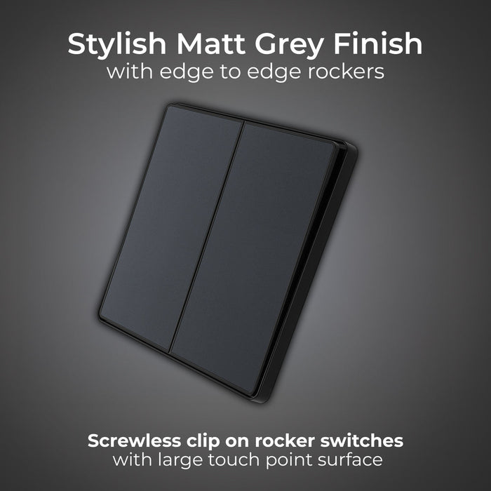BG Evolve PCDMG42EB 20A 16AX 2 Way Double Light Switch, Edge to Edge Rocker - Matt Grey (Black) - westbasedirect.com