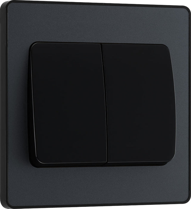 BG Evolve PCDMG42WB 20A 16AX 2 Way Double Light Switch, Wide Rocker - Matt Grey (Black) - westbasedirect.com