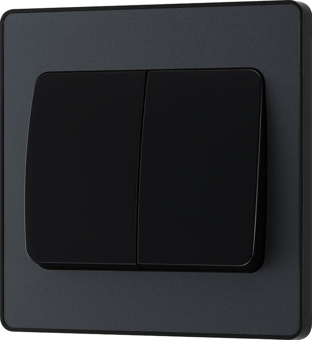 BG Evolve PCDMG42WB 20A 16AX 2 Way Double Light Switch, Wide Rocker - Matt Grey (Black) - westbasedirect.com