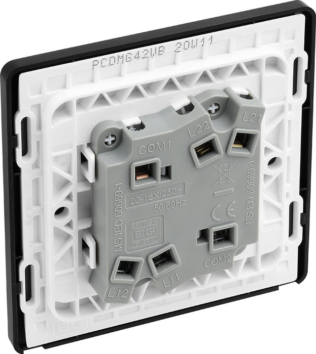 BG Evolve PCDMG42WB 20A 16AX 2 Way Double Light Switch, Wide Rocker - Matt Grey (Black) - westbasedirect.com