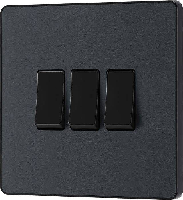 BG Evolve PCDMG43B 20A 16AX 2 Way Triple Light Switch - Matt Grey (Black) - westbasedirect.com