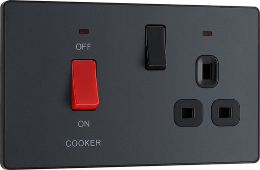 BG Evolve PCDMG70B 45A Cooker Control Socket, Double Pole Switch with LED Power Indicator - Matt Grey (Black) - westbasedirect.com