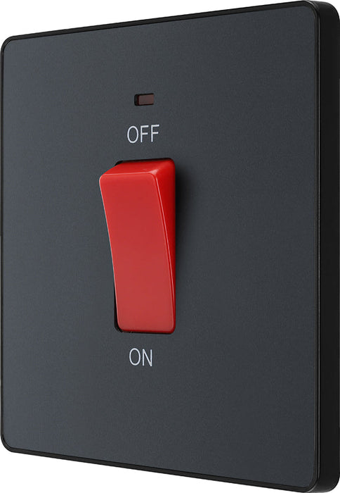 BG Evolve PCDMG74B 45A Double Pole Square Switch with LED Power Indicator - Matt Grey (Black) - westbasedirect.com