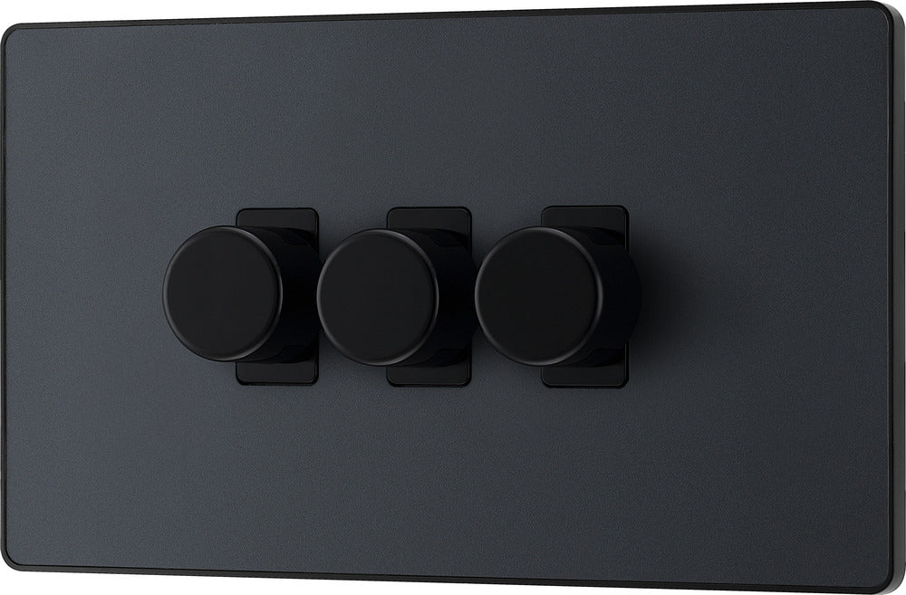 BG Evolve PCDMG83B 2-Way Trailing Edge LED 200W Triple Dimmer Switch Push On/Off - Matt Grey (Black) - westbasedirect.com