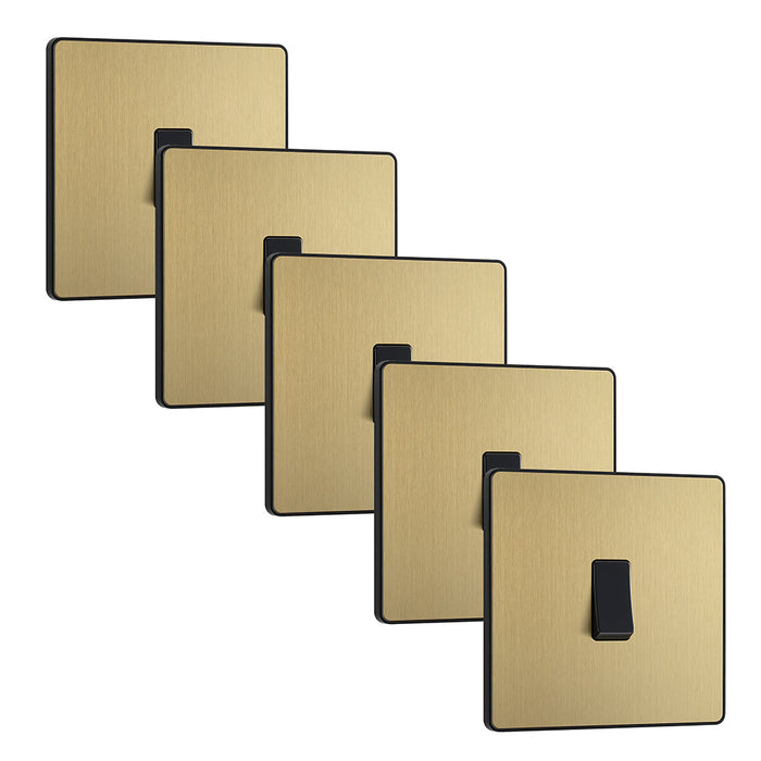 BG Evolve PCDSB12Bx5 20A 16AX 2 Way Single Light Switch - Satin Brass (Black) (5 Pack)