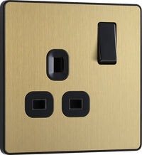 BG Evolve PCDSB21B 13A Single Switched Power Socket - Satin Brass (Black)