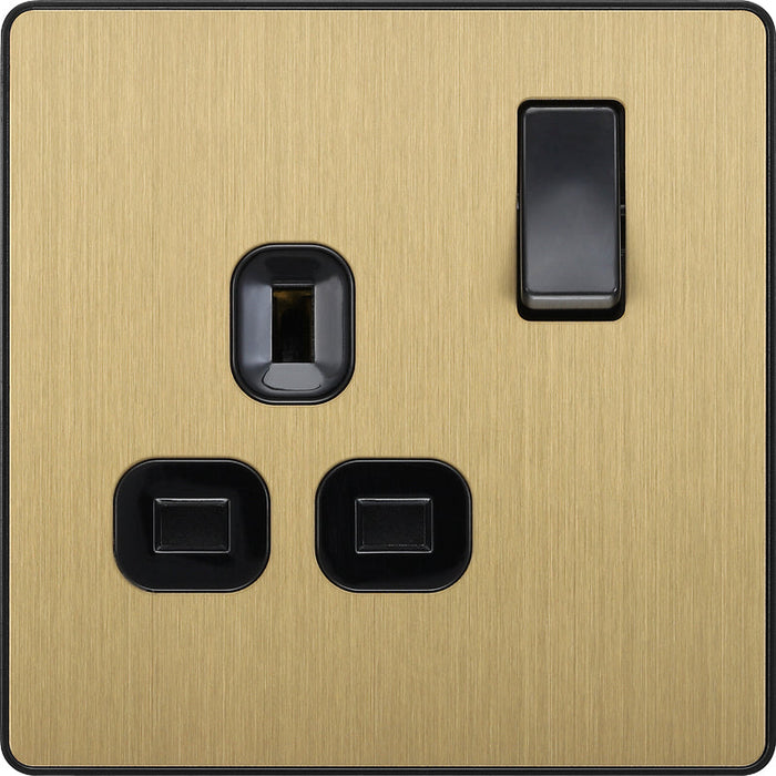 BG Evolve PCDSB21B 13A Single Switched Power Socket - Satin Brass (Black) - westbasedirect.com