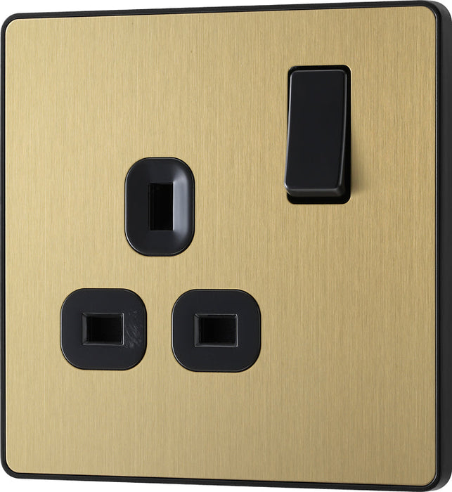 BG Evolve PCDSB21B 13A Single Switched Power Socket - Satin Brass (Black) - westbasedirect.com