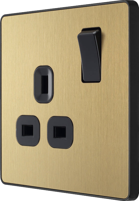 BG Evolve PCDSB21B 13A Single Switched Power Socket - Satin Brass (Black) - westbasedirect.com