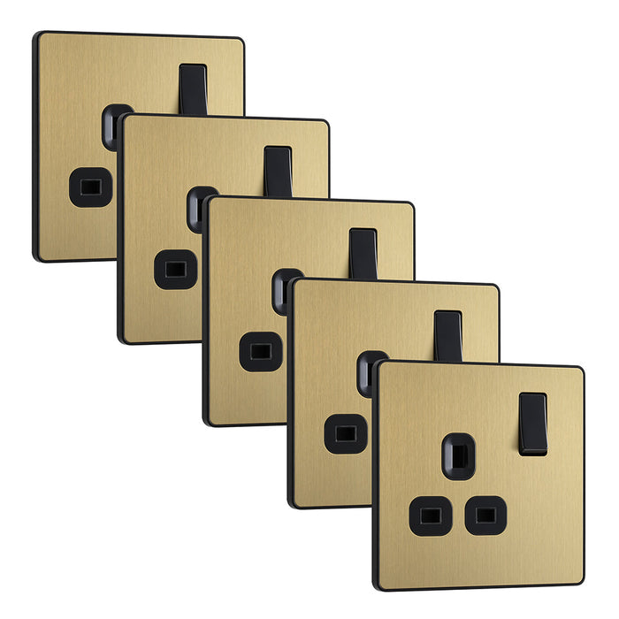BG Evolve PCDSB21Bx5 13A Single Switched Power Socket - Satin Brass (Black) (5 Pack)