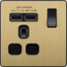 BG Evolve PCDSB21U2B 13A Single Switched Power Socket + 2xUSB(2.1A) - Satin Brass (Black) - westbasedirect.com