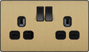 BG Evolve PCDSB22B 13A Double Switched Power Socket - Satin Brass (Black) - westbasedirect.com