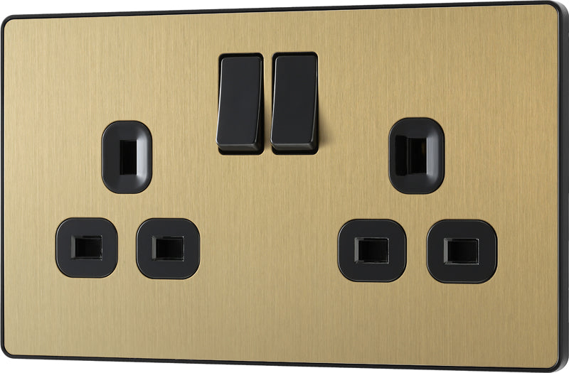 BG Evolve PCDSB22B 13A Double Switched Power Socket - Satin Brass (Black) - westbasedirect.com